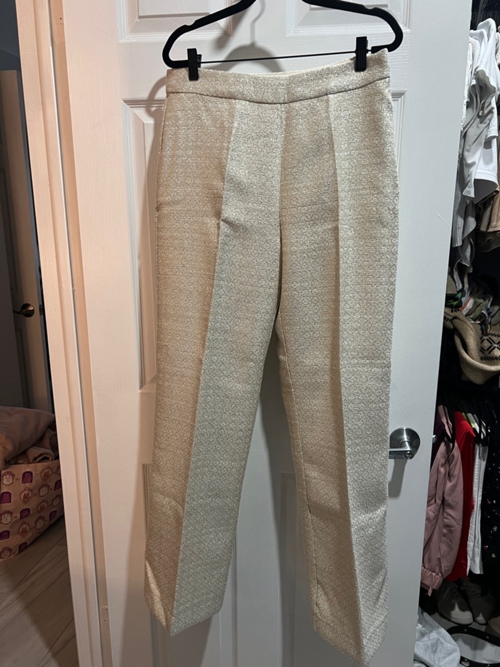 Boston Proper Cream Textured High-Rise Trousers